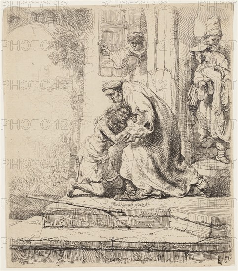Rembrandt Harmensz van Rijn, Dutch, 1606-1669, Return of the Prodigal Son, 1636, etching printed in black ink on laid paper, Plate: 6 1/8 × 5 3/8 inches (15.6 × 13.7 cm)