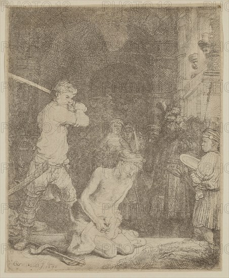 Rembrandt Harmensz van Rijn, Dutch, 1606-1669, Beheading of John the Baptist, 1640, etching and drypoint printed in black ink on laid paper, Plate: 5 × 4 inches (12.7 × 10.2 cm)