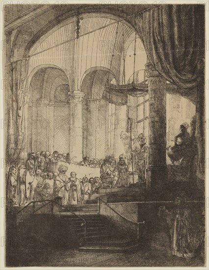Rembrandt Harmensz van Rijn, Dutch, 1606-1669, Medea: Or the Marriage of Jason and Creusa, 1648, etching and drypoint printed in black ink on laid paper, Sheet (trimmed within platemark): 9 1/8 × 7 inches (23.2 × 17.8 cm)