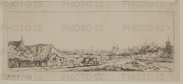 Unknown (Dutch), after Philips de Koninck, Dutch, 1619-1688, Landscape with a Coach, between 17th and 19th century, Etching printed on wove paper, Plate: 3 1/8 × 7 1/4 inches (7.9 × 18.4 cm)