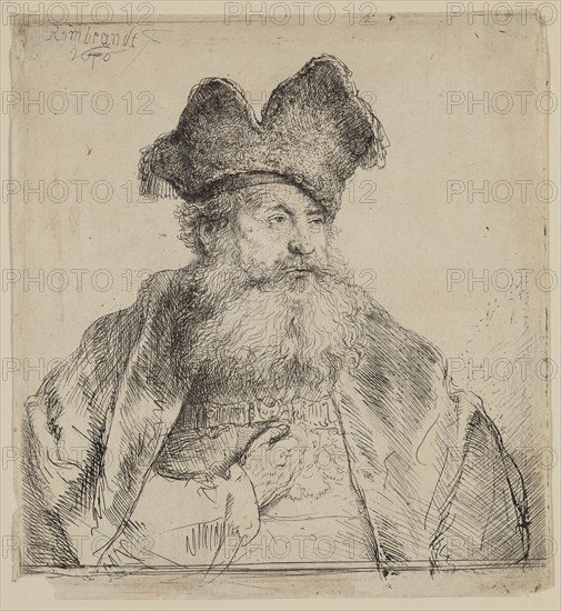 Rembrandt Harmensz van Rijn, Dutch, 1606-1669, Old Man with a Divided Fur Cap, 1640, etching and drypoint printed in black ink on laid paper, Plate: 6 × 5 1/2 inches (15.2 × 14 cm)