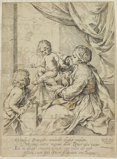 Unknown (Italian), after Guido Reni, Italian, 1575-1642, Virgin, Infant Jesus and Saint John the Baptist, between 16th and 17th century, etching printed in black ink on laid paper, Sheet: 8 1/2 × 6 1/8 inches (21.6 × 15.6 cm)