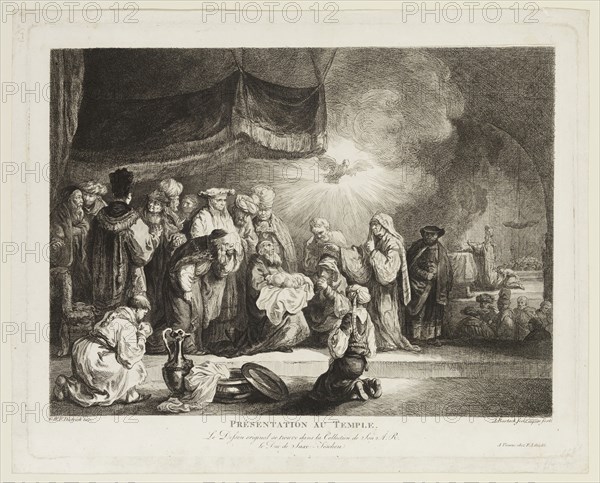 Adam von Bartsch, Austrian, 1756-1821, after Christian Wilhelm Ernst Dietrich, German, 1712-1774, Presentation in the Temple, between 1756 and 1821, etching printed in black ink on laid paper, Plate: 10 7/8 × 13 7/8 inches (27.6 × 35.2 cm)