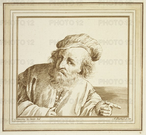Adam von Bartsch, Austrian, 1756-1821, after Guercino (Giovanni Francesco Barbieri), Italian, 1591-1666, Old Man Pointing, 1782, etching printed in brown ink on laid paper, Plate: 8 3/4 × 9 5/8 inches (22.2 × 24.4 cm)