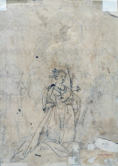 Unknown (Italian), Study for Saint Catherine, ca. 1600, pen and brown ink on tan wove paper, Sheet: 11 7/16 × 8 11/16 inches (29.1 × 22.1 cm)