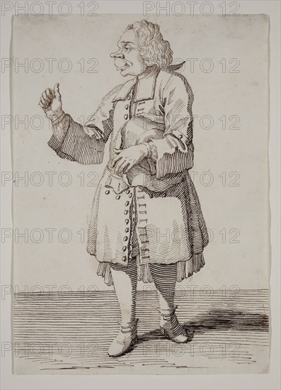 Pier Leone Ghezzi, Italian, 1674-1755, A Caricature of a Man Holding His Hat Under His Left Arm, between 1674 and 1755, pen and dark brown ink on off-white laid paper, Sheet: 10 7/8 × 7 3/4 inches (27.6 × 19.7 cm)