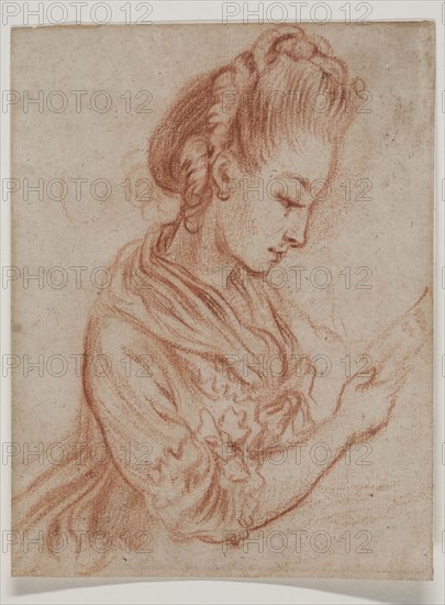 Unknown (French), Woman Reading a Letter, between 1775 and 1780, red chalk on cream laid paper, Image and sheet: 6 5/16 × 4 7/8 inches (16 × 12.4 cm)