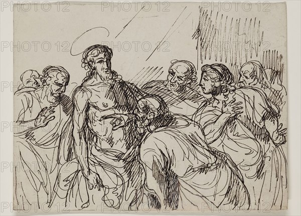 François-Xavier Fabre, French, 1766-1837, Doubting Thomas, between late 18th and early 19th century, pen and brown ink on cream laid paper, Sheet: 6 1/2 × 8 5/8 inches (16.5 × 21.9 cm)