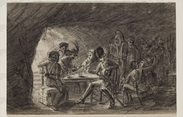 Hippolyte Lecomte, French, 1781-1857, Scene with Bandit, between late 18th and mid-19th century, black crayon on laid paper, Sheet: 6 15/16 × 10 3/8 inches (17.6 × 26.4 cm)