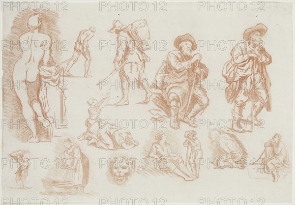 Unknown (French), Figures, between 1750 and 1770, red chalk on off-white laid paper, Sheet: 8 11/16 × 12 11/16 inches (22.1 × 32.2 cm)