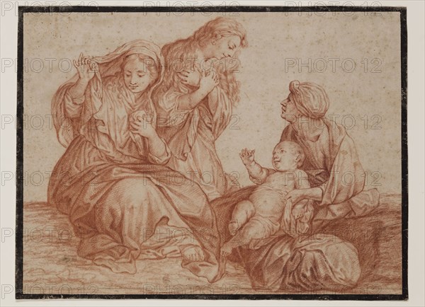 Unknown (Italian), after Raphael, Italian, 1483-1520, Marriage of St. Catherine, 18th century, red chalk, with border of black watercolor, Sheet: 8 9/16 × 11 1/2 inches (21.7 × 29.2 cm)