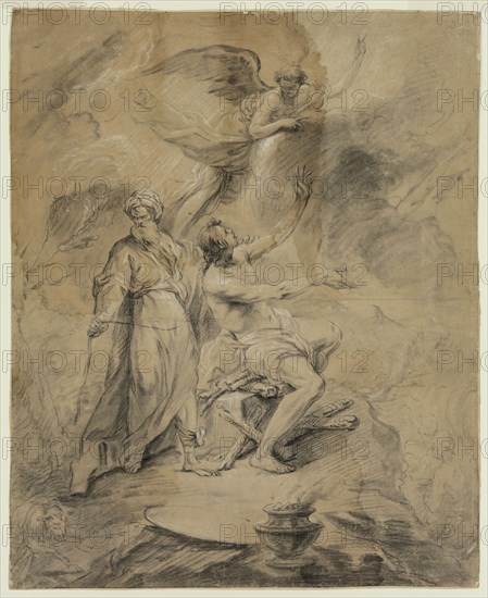 Unknown (French), The Sacrifice of Abraham, ca. 1730, black chalk with white chalk on tan laid paper, Sheet: 20 1/4 × 16 7/16 inches (51.4 × 41.8 cm)