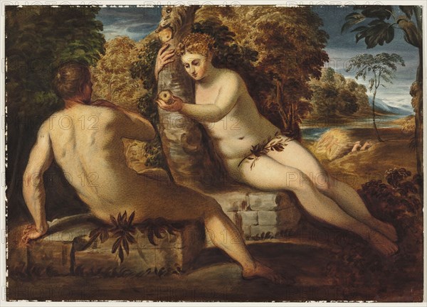 George lethbridge Saunders, English, 1807-1863, Adam Tempted by Eve, 1836, Overall: 9 3/8 × 13 1/8 inches (23.8 × 33.3 cm)
