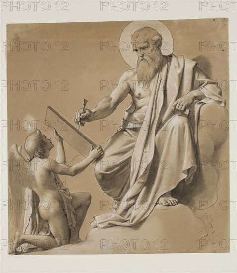 Unknown (French), Matthew, 19th century, graphite pencil highlighted with white on tan paper, Sheet: 11 3/8 × 10 7/8 inches (28.9 × 27.6 cm)