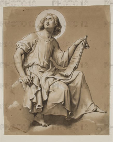 Unknown (French), John, 19th century, graphite pencil highlighted with white on tan paper, Sheet: 11 5/16 × 9 1/4 inches (28.7 × 23.5 cm)