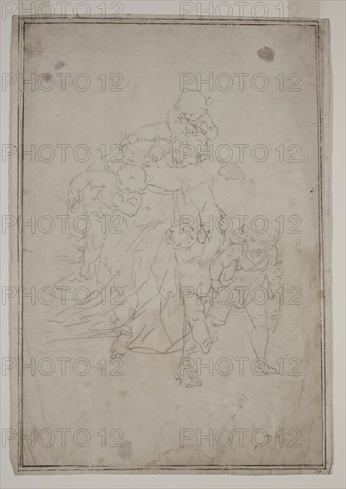 Unknown (Italian), after Luca Cambiaso, Italian, 1527-1585, Woman and Children, ca. 1580, pencil on cream laid paper, Sheet: 13 3/4 × 9 1/4 inches (34.9 × 23.5 cm)