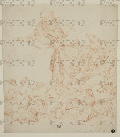 Unknown (Italian), after Giovanni Benedetto Castiglione, Italian, 1616 - 1670, Noah Directing Animals into the Ark, late 17th century, red chalk on cream antique laid paper, Sheet: 11 15/16 × 10 5/16 inches (30.3 × 26.2 cm)