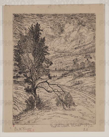 George W. Clark, American, By the River, 1892, etching printed in black ink on wove paper, Plate: 8 × 6 inches (20.3 × 15.2 cm)