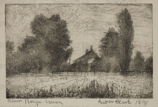 George W. Clark, American, River Rouge Scenery, 1891, etching printed in black ink on wove paper, Plate: 4 1/2 × 6 7/8 inches (11.4 × 17.5 cm)