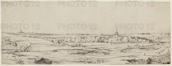 Rembrandt Harmensz van Rijn, Dutch, 1606-1669, The Goldweigher's Field, 1651, etching and drypoint printed in black ink on laid paper, Sheet (trimmed within platemark): 4 5/8 × 12 1/2 inches (11.7 × 31.8 cm)
