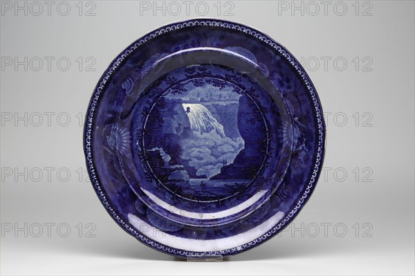 Falls of Mount Morency, Quebec Plate, between 1820 and 1840, white earthenware with blue transfer-printed decoration, Overall: 1 × 9 1/4 inches (2.5 × 23.5 cm)