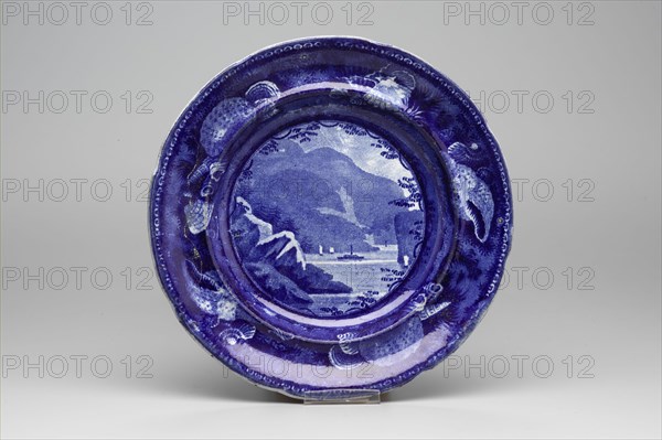 Highlands at West Pointe, Hudson River Plate, between 1820 and 1840, white earthenware with blue transfer-printed decoration, Overall: 3/4 × 6 1/2 inches (1.9 × 16.5 cm)