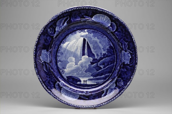 Table Rock, Niagara Plate, between 1820 and 1840, white earthenware with blue transfer-printed decoration, Overall: 1 × 10 1/8 inches (2.5 × 25.7 cm)