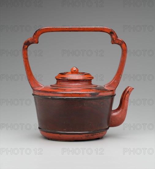 Unknown (Japanese), Vessel for Hot Water, between late 15th and early 16th century, wood, red and black lacquer (Negoro ware), Overall: 12 5/8 inches × 11 1/2 inches × 8 inches (32.1 × 29.2 × 20.3 cm)