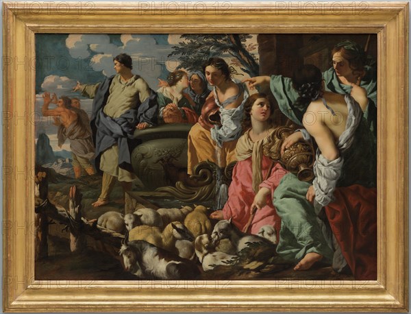 Sigismondo Coccapani, Italian, 1583 - 1643, Moses and the Daughters of Jethro, 1630s, oil on canvas, Unframed: 41 1/8 × 57 5/16 inches (104.4 × 145.5 cm)