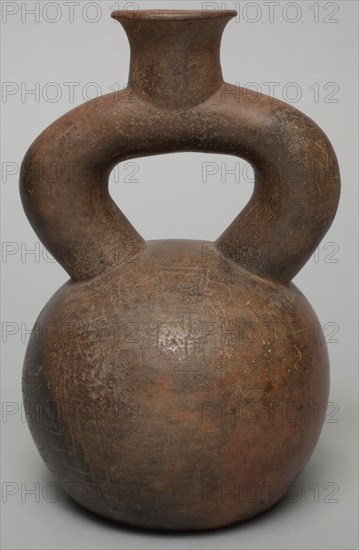 Chavin, Precolumbian, Stirrup Spout Vessel in the Form of a Gourd, between 7th and 5th century BCE, Terracotta, Overall: 7 1/2 × 5 × 5 inches (19.1 × 12.7 × 12.7 cm)