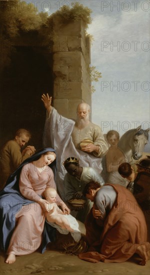 Henri Antoine de Favanne, French, 1668-1752, Adoration of the Magi, c. 1715, oil on canvas, Unframed: 32 1/2 × 18 inches (82.6 × 45.7 cm)