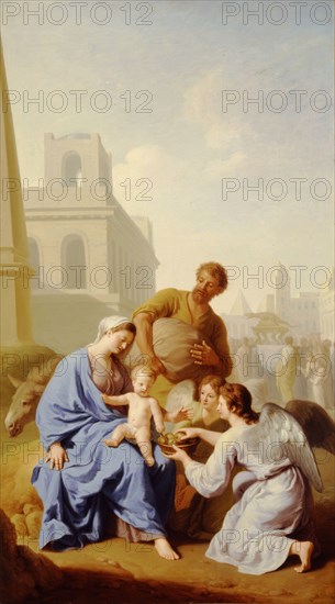 Henri Antoine de Favanne, French, 1668-1752, Rest on the Flight into Egypt, c. 1715, oil on canvas, Unframed: 32 3/4 × 18 3/4 inches (83.2 × 47.6 cm)