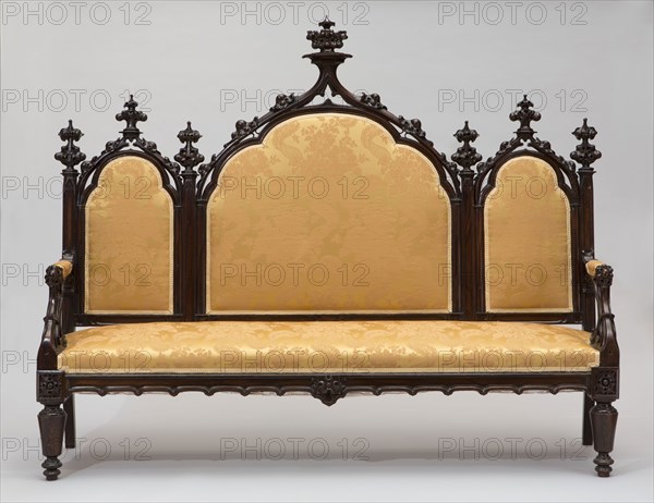 Unknown (American), Gothic Revival Sofa, ca. 1852, walnut, painted with rosewood graining, Overall: 62 1/8 × 78 3/4 × 22 3/4 inches (157.8 × 200 × 57.8 cm)