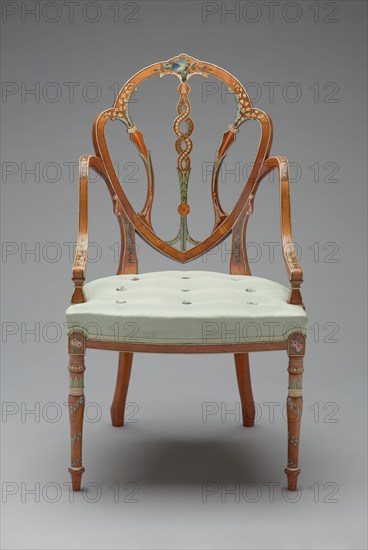 attributed to George Seddon, English, 1727-1801, Arm Chair, ca. 1790, Painted satinwood, Overall: 37 7/8 × 21 3/4 × 19 3/8 inches (96.2 × 55.2 × 49.2 cm)