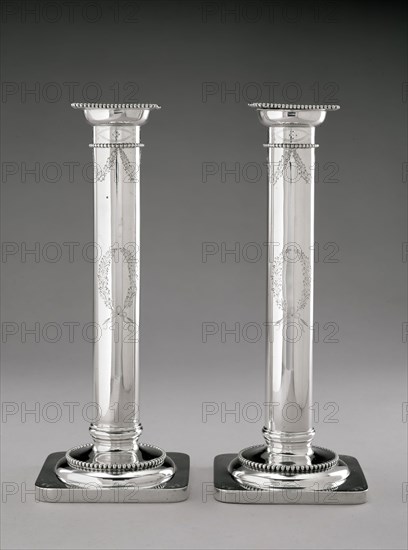 Candlesticks, between 1890 and 1900, sterling silver, Overall (each): 9 1/4 × 3 5/8 × 3 5/8 inches (23.5 × 9.2 × 9.2 cm)