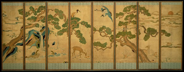 Unknown (Korean), Embroidered Screen with Design of Longevity Symbols, 18th Century, Silk embroidery on silk, Overall: 55 1/2 × 144 inches (141 cm × 3 m 65.8 cm)