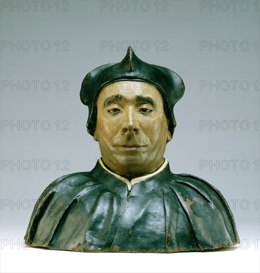 circle of Torrigiano, Pietro, Italian, active 1545, Bust of a Scholar or Prelate, 1545, Terracotta with polychrome decoration, Overall: 15 1/2 × 16 1/2 × 10 1/2 inches (39.4 × 41.9 × 26.7 cm)