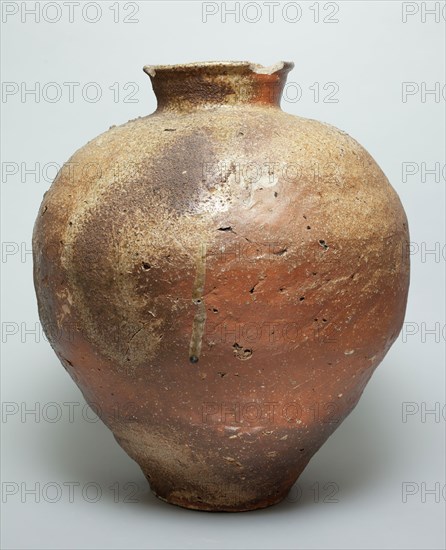 Unknown (Japanese), Storage Jar, 15th Century, High fired stoneware with natural ash glaze, Overall: 18 1/2 inches × 15 inches (47 × 38.1 cm)