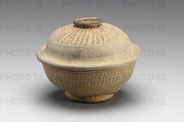 Unknown (Korean), Cinerary Urn, late 7th/early 8th Century, Gray stoneware with stamped design, Overall (Bowl): 2 3/8 × 5 3/8 inches (6 × 13.7 cm)