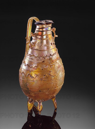 Islamic, Iranian, Double Ewer, 1000/1250, Blown glass with applied and trailed decoration, 8 x 4 x 3 3/4 in.