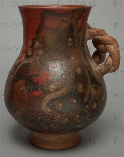 Maya, Precolumbian, Vessel, between 1250 and 1600, earthenware polychromed with slip, Overall: 8 × 6 1/4 × 6 1/2 inches (20.3 × 15.9 × 16.5 cm)