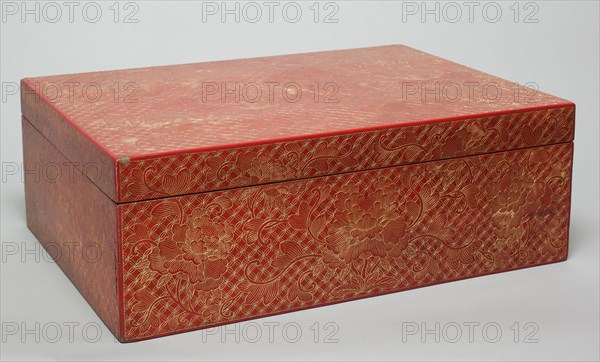 Ryukyuan, Japanese, Document Box Lid, 18th Century, Red lacquer and gold on wood, Overall: 6 1/4 × 17 3/8 × 12 1/2 inches (15.9 × 44.1 × 31.8 cm)