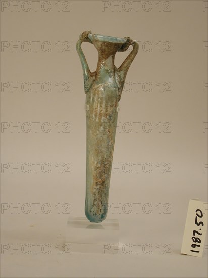 Roman, Flask, 4th Century AD, Mold-blown and free blown glass, 7 1/8 x 2 1/4 x 1 1/4 in. (18.1 x 5.7 x 3.2 cm)
