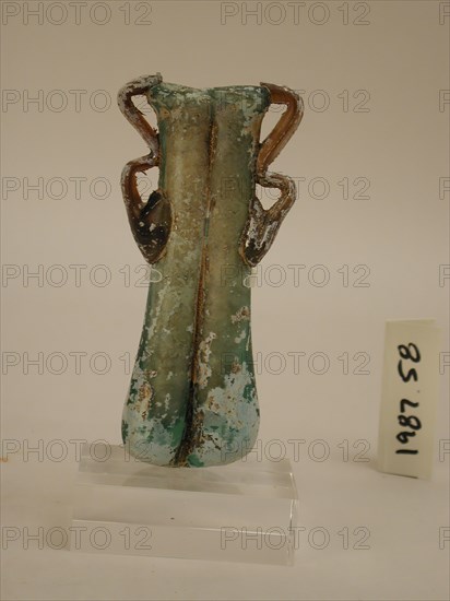 Roman, Double Unguentarium, 4th Century AD, Free-blown, 5 3/8 x 2 1/2 x 1 3/4 in. (13.7 x 6.4 x 4.4 cm)