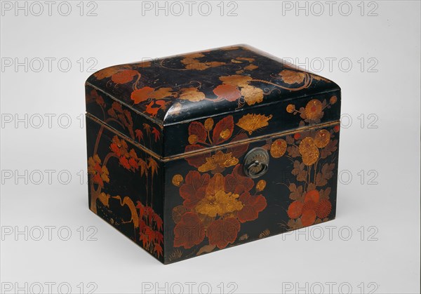 Unknown (Japanese), Cosmetic Box, 17th Century, Lacquer on wood with gold and colored lacquer, and metal fittings, Overall: 10 3/8 × 13 1/2 × 10 1/4 inches (26.4 × 34.3 × 26 cm)