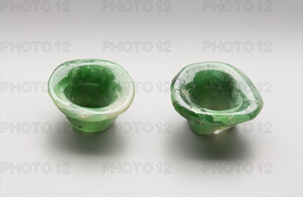Maya, Precolumbian, Ear Ornaments, between 600 and 900, jade, Overall (each): 1/2 × 1 1/8 inches (1.3 × 2.9 cm)
