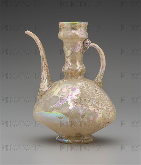 Islamic, Syrian, Spouted Vessel, 1100s, Glass, Overall: 5 1/4 × 3 7/16 × 4 inches (13.3 × 8.7 × 10.2 cm)