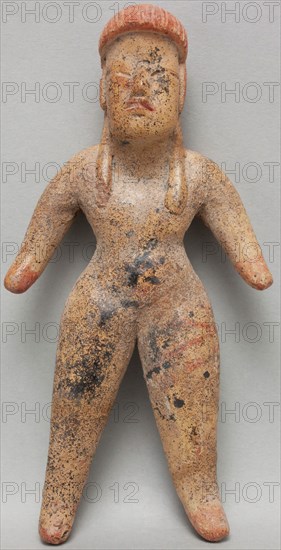 Olmec, Precolumbian, Standing Figure with Braids, between 1500 and 900 BCE, earthenware and white slip, Overall: 5 × 2 1/2 × 7/8 inches (12.7 × 6.4 × 2.2 cm)