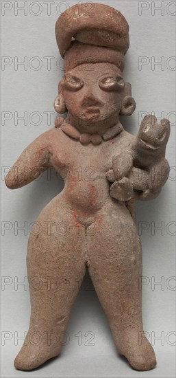 Tlatilco, Precolumbian, Figure with a Dog, between 900 and 500 BCE, earthenware, Overall: 4 1/2 × 2 1/4 inches (11.4 × 5.7 cm)