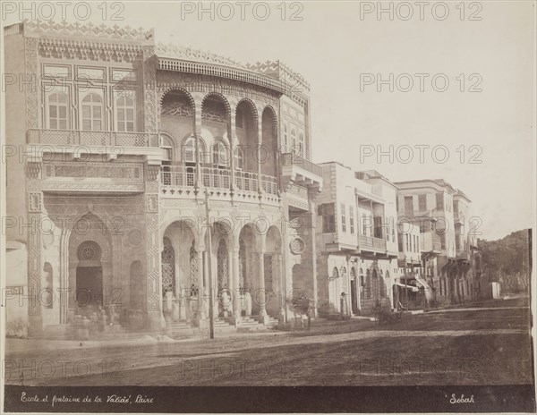 J. Pascal Sébah, Turkish, active ca. 1823-1886, Public Fountain and School, Cairo, 19th century, albumen print, Image: 8 × 10 3/8 inches (20.3 × 26.4 cm)
